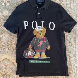 Rare Polo Ralph Lauren Polo Bear Winter '92 Stadium Games Black Collar Shirt